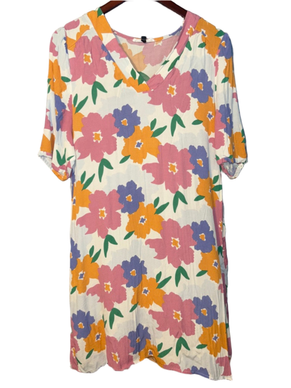 Michelle McDowell Floral V-Neck Dress Womens XL White Abstract Print Midi